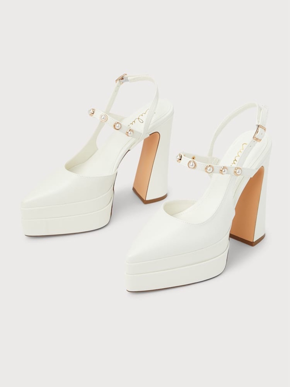 Lulu’s Dayla White Pearl Double Platform Ankle Strap Pumps